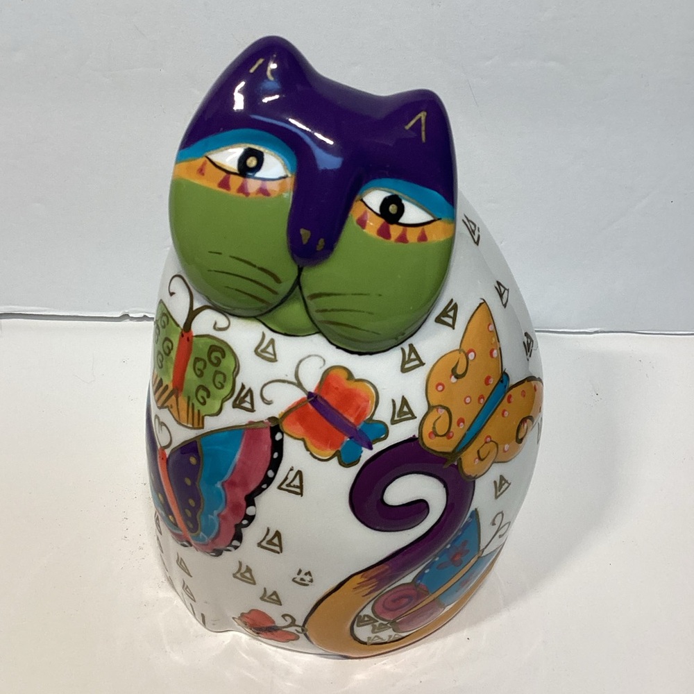 Vintage Laurel Burch Cat With Butterflies Statute Figurine Ganz 5.5” Ceramic